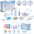 Blue 10-piece kids pretend play simulation makeup set with vanity case and toy brushes - Blue Spray Style [10PCS] English Color Box