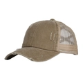 Distressed khaki trucker hat with ponytail hole and breathable mesh back for women - Khaki with Beige Mesh