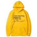 Bright yellow printed drawstring hoodie with kangaroo pocket and minimalist front text design - S / Top And Bottom / Yellow
