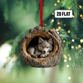 2D flat acrylic wolf in tree hollow ornament with red string for Christmas tree - Grey Wolf