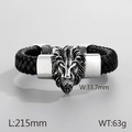 Bracciale da uomo in pelle nera intrecciata con ciondolo a testa di leone in acciaio inox - Testa di Leone d'Argento (KB30272-D)