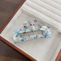 Pince à cheveux en acétate motif marbre bleu et violet avec un design rectangulaire - Cyan Clair 10.5CM