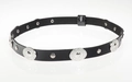 Black leather cord belt featuring embossed silver conchos and metallic studs detail - 56-58cm / Black and Silver Metal Concho Studded Belt (AB49)
