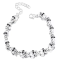 Silver punk skull chain bracelet with lobster clasp and mirror reflection on white backdrop - Antique Silver Skull Linked Punk Bracelet (3926) / Antique Silver