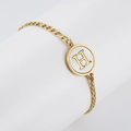 18K gold plated stainless steel Figaro bracelet with white shell 'H' letter charm - Letter H / Gold/White Shell