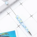 DIY plastic beadable pen featuring blue floral daisy pattern and silver metal tip - Light Blue with Yellow and Blue Flowers (15)