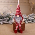 Gnomo natalizio con cappello rosso lunga barba grigia e gambe a righe per decoro - Bambola a gambe lunghe da appendere / Rosso Scuro