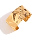 Bracelet manchette martelé en acier inoxydable doré 18K avec design ouvert large - Doré