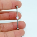 14G G23 titanium industrial barbell piercing with iridescent AB crystal center ball - AB Flat Zirconia