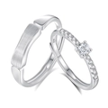 Set di anelli di coppia in argento S925 con fascia regolabile e pavé di diamanti brillanti - Aperto Regolabile / Set di Coppia in Argento