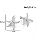 Silver stainless steel starfish stud earrings with hammer texture and 3.2cm size - Starfish Shape / Silver