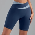 Short de sport taille haute bicolore avec ceinture croisée en bleu marine et bleu clair - S / Bleu Baleine