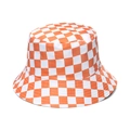Vintage orange and white checkerboard bucket hat for women with sun protection design - M (56-58cm) / Orange
