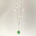 Collier en corde tissée à la main avec pendentif en pierre verte et détails en cristal - Style 2 [Sac en filet vide] / Gris