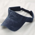 Navy blue washed cotton sun visor hat with adjustable strap and stitched brim details - Navy Blue