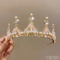 Elegant gold birthday crown with pink beads and rhinestones, 15cm wedding tiara headpiece - 6# Golden 3D Pearl Crown (15cm)