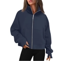 Navy blue stand collar quarter-zip sweatshirt for women with thumbhole cuffs - S / Navy Blue