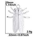 Macro view of stainless steel cicada pendant showing 29mm height and 22mm width - Steel