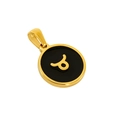 18K gold plated necklace with black enamel Taurus constellation round pendant - Taurus - Single Pendant