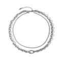 Double-layered silver stainless steel necklace with oval link and oval charm - 18K Gold / Silver