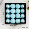 Set of 16 light blue Christmas ornaments with snowflake patterns and glitter finishes - Blue