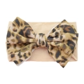 Baby nylon headband featuring a large leopard print bow with soft beige elastic band - #2 Leopard