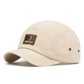 Short brim five-panel beige cotton plaid baseball cap with branded patch detail - Beige