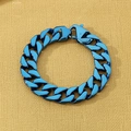 Detail of blue electroplated Cuban chain bracelet featuring a large lobster clasp - Blue (KB187336-KJX)