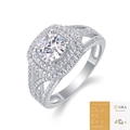Luxurious S925 silver moissanite ring with double halo and split shank with GRA report - US Size 9 / 1ct Moissanite with GRA Cert (Style R13378)