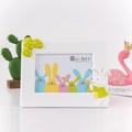Cute white cartoon rabbit photo frame with green balloons for kids desktop decor - Green Rabbit Horizontal / 7"