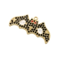 Pendentif chauve-souris doré avec zircons noirs et fantôme en émail blanc pour Halloween - Or Zircone Noir Yeux Rouges Fantôme Blanc Chauve-souris