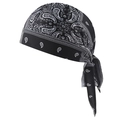 Elastic black paisley durag headwrap with white bandana print for biking and sports - One Size / Black No.2