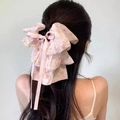 Pink floral chiffon bow hair claw clip with long flowing ribbons for a sweet style - Cherry Blossom Pink Floral