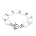 Bracelet à fermoir OT doré avec perles en forme de cœur blanc et billes en acier - Argent (KB161936-Z)