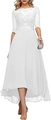Elegant white lace half-sleeve evening dress with a high-low hem and floral embroidery - US size 12 (L) / Bottoms / White