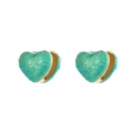 Elegant heart-shaped golden earrings with sparkling green glitter inlay for women - Gold with Green Glitter