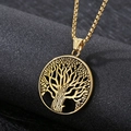 Golden Viking Tree of Life circular hollow pendant with matching box chain - Gold Fine Hollow Tree Of Life Pendant (KP100847-MI)