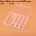 Detailed view of a 14-compartment clear plastic organizer box sized 21x17x4cm - 14-Compartment No Inserts (21x17x4cm)
