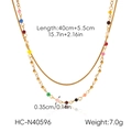 Detailed sizing of double-layer stainless steel necklace with colorful beads and gold chain - Colorful Bead Double Layer Style (HC-N40596)