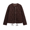Women's casual dark brown quilted jacket with zipper closure and drawstring hem details - XS / Dark Red