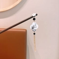 Elegant sandalwood hair stick with white flower, painted pendant and golden tassel - 28# Magnolia