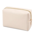 Octagonal beige PU leather makeup bag with gold zipper and textured surface - Large / Beige