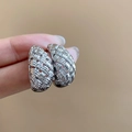 Boucles d'oreilles créoles tressées en argent avec micro-cristaux et design français - 70# Tige en Argent - Boucles d'Oreilles en Zircon Texture Tissée Argentée