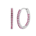 Elegant 12mm silver hoop earrings with vibrant red cubic zirconia for women - Silver Plated + Red Zircon