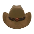 Cappello da cowboy vintage in camoscio marrone con fibbia a testa di leopardo - Verde Militare (Cintura Testa di Leopardo)