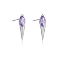 S925 silver stud earrings featuring purple marquise-cut gems on spike mounts - 925 Silver / Platinum Plated with Purple Stone