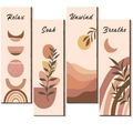 Set of 4 Boho wooden wall plaques with Relax Soak Unwind Breathe lettering in earth tones - Style C Boho (HDF/Triangle Hook)