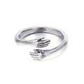 Anillo de abrazo plateado ajustable de acero inoxidable con diseño de manos detallado - US 6 / Color Acero