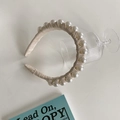 Beige fabric braided headband decorated with elegant round imitation pearls for women - Beige