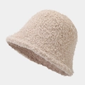 Detailed close-up of thick beige lamb wool bucket hat texture and warm fleece material - M (56-58cm) / Beige